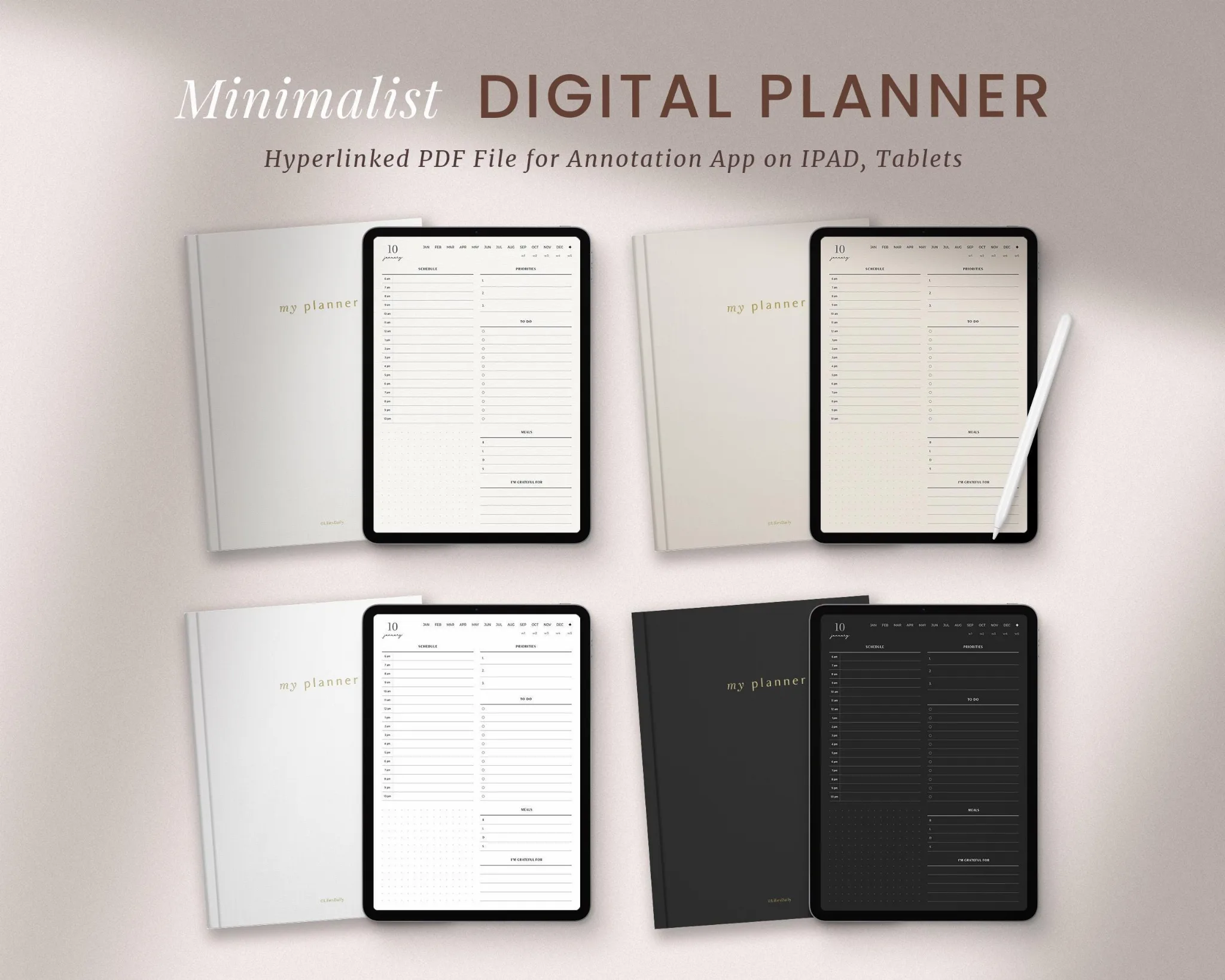 Digital Planner for iPad GoodNotes, Undated Minimalist Weekly Planner, Notability Simple Daily Journal
